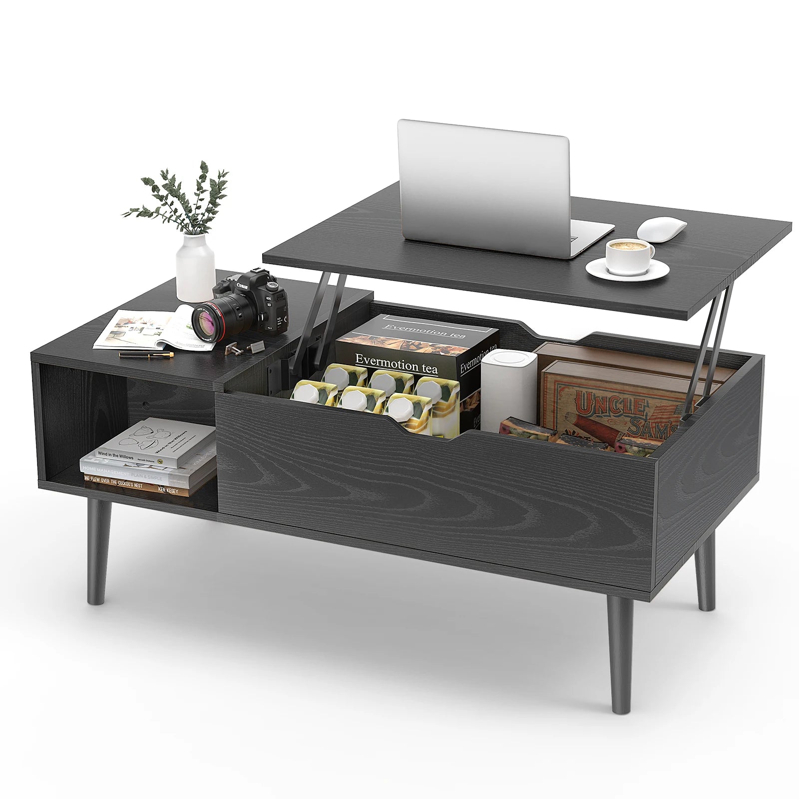 Mid-Century Lift-Top Coffee Table with Hidden Storage for Living Room — 39"W