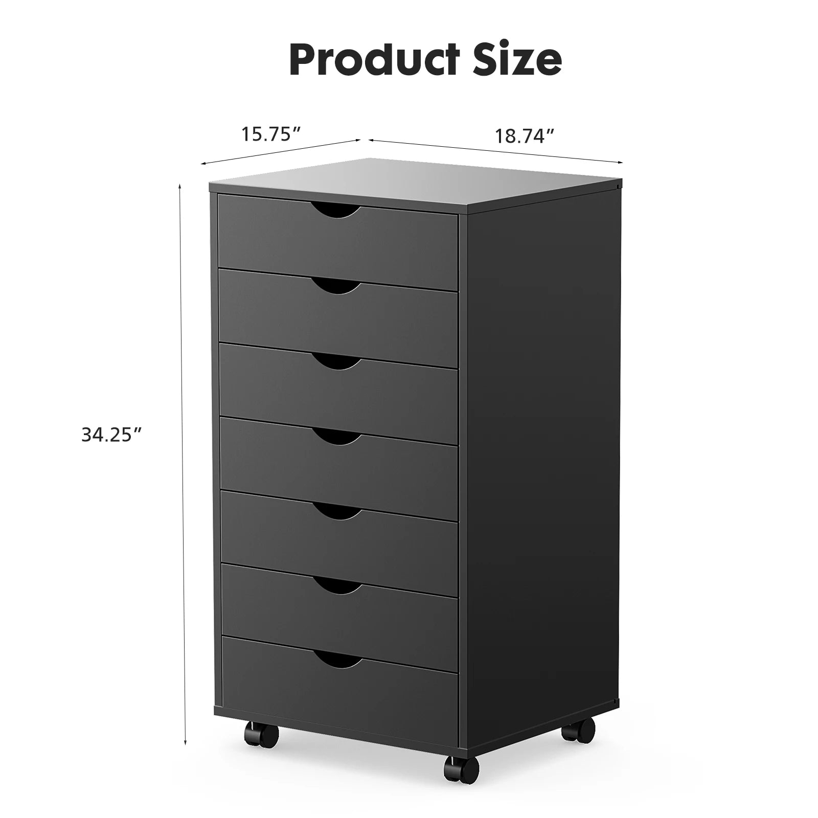 White 7-Drawer Rolling Dresser with Locking Casters for Bedroom or Office — 26" Tall