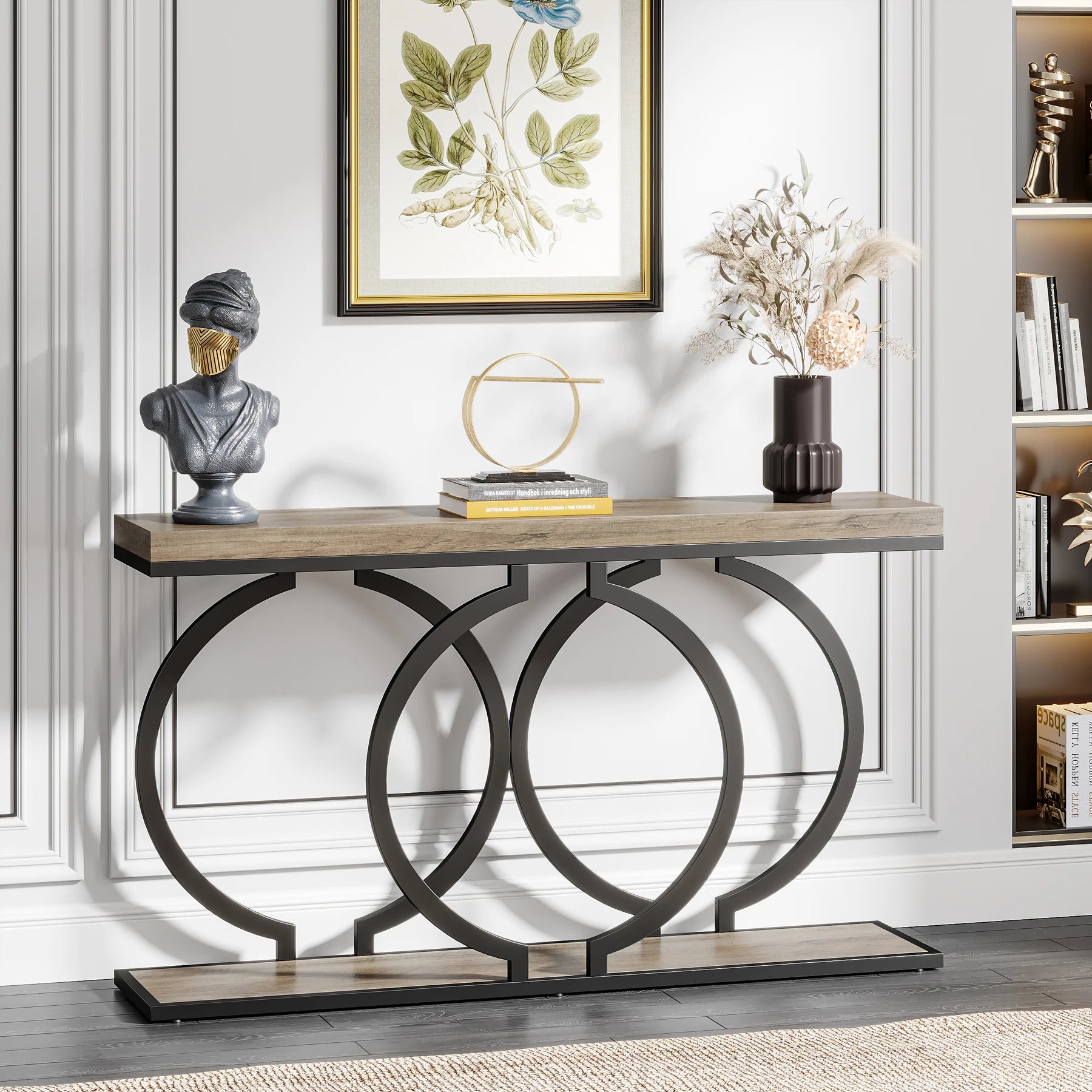 Faux Marble Console Table, 55" Gold Entryway Table — Narrow Sofa Table for Living Room & Hallway