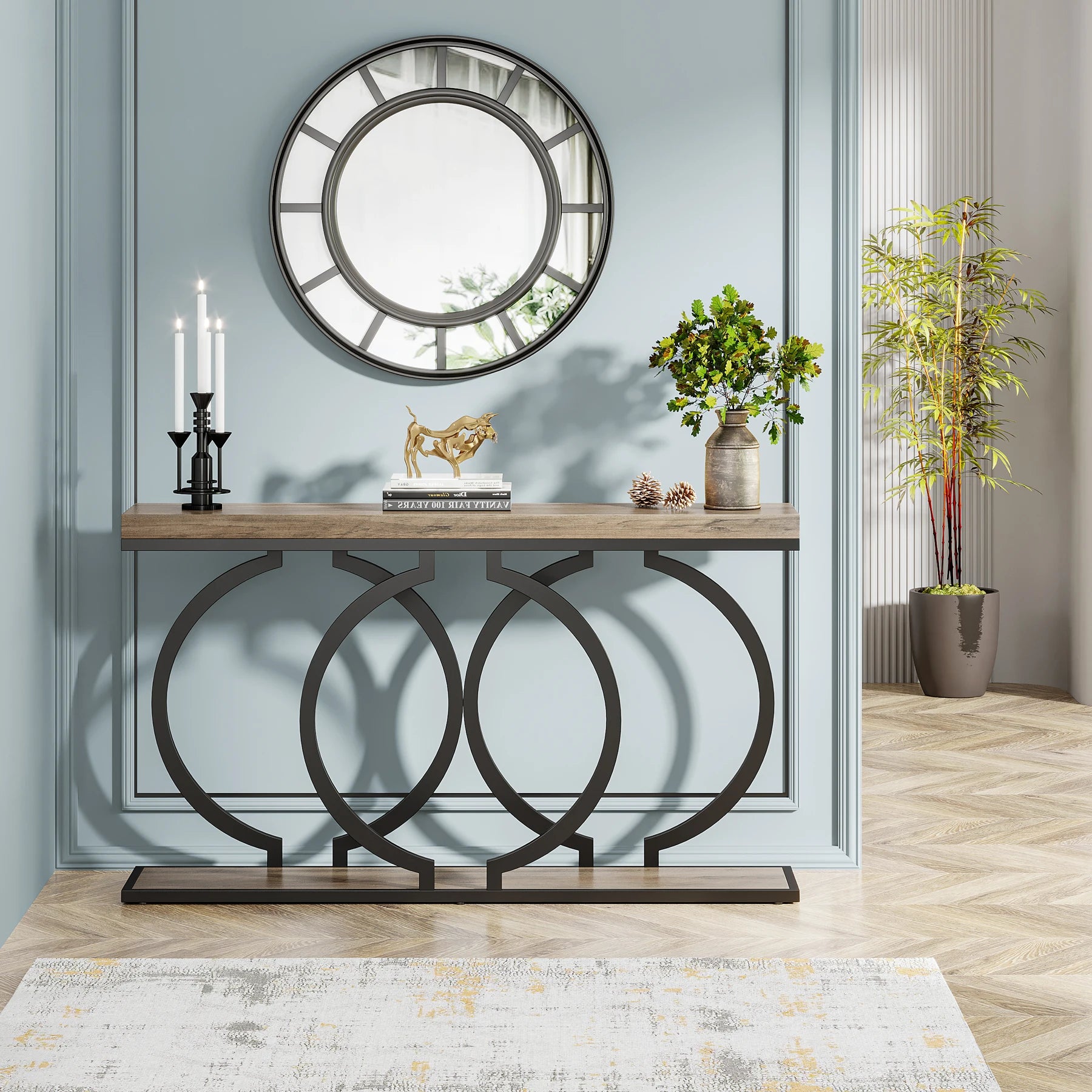 Faux Marble Console Table, 55" Gold Entryway Table — Narrow Sofa Table for Living Room & Hallway