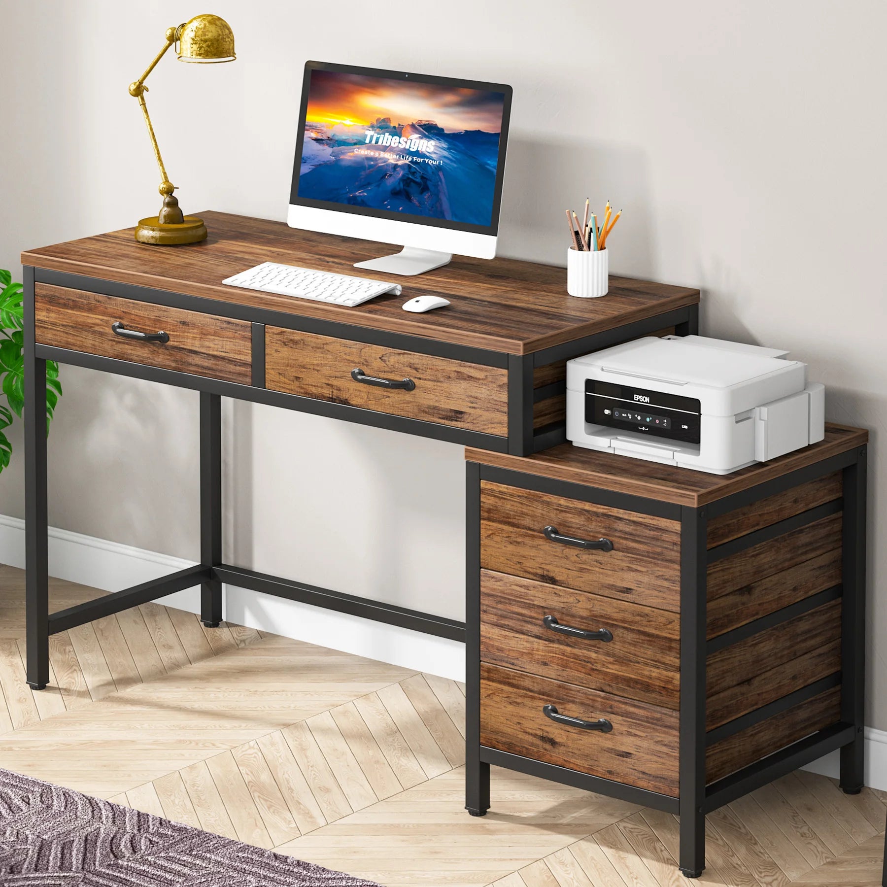 Industrial Computer Desk with 3 Drawers for Home Office — 59in Writing Table