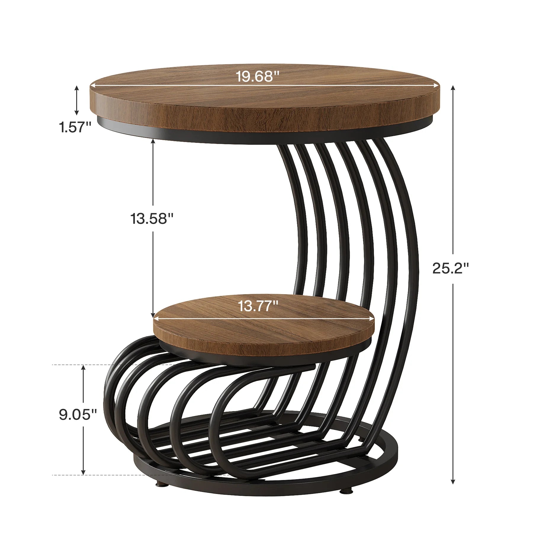 Gold Round Side Table with Faux-Marble Tiers for Living Room — 20-inch Sculptural Accent Table