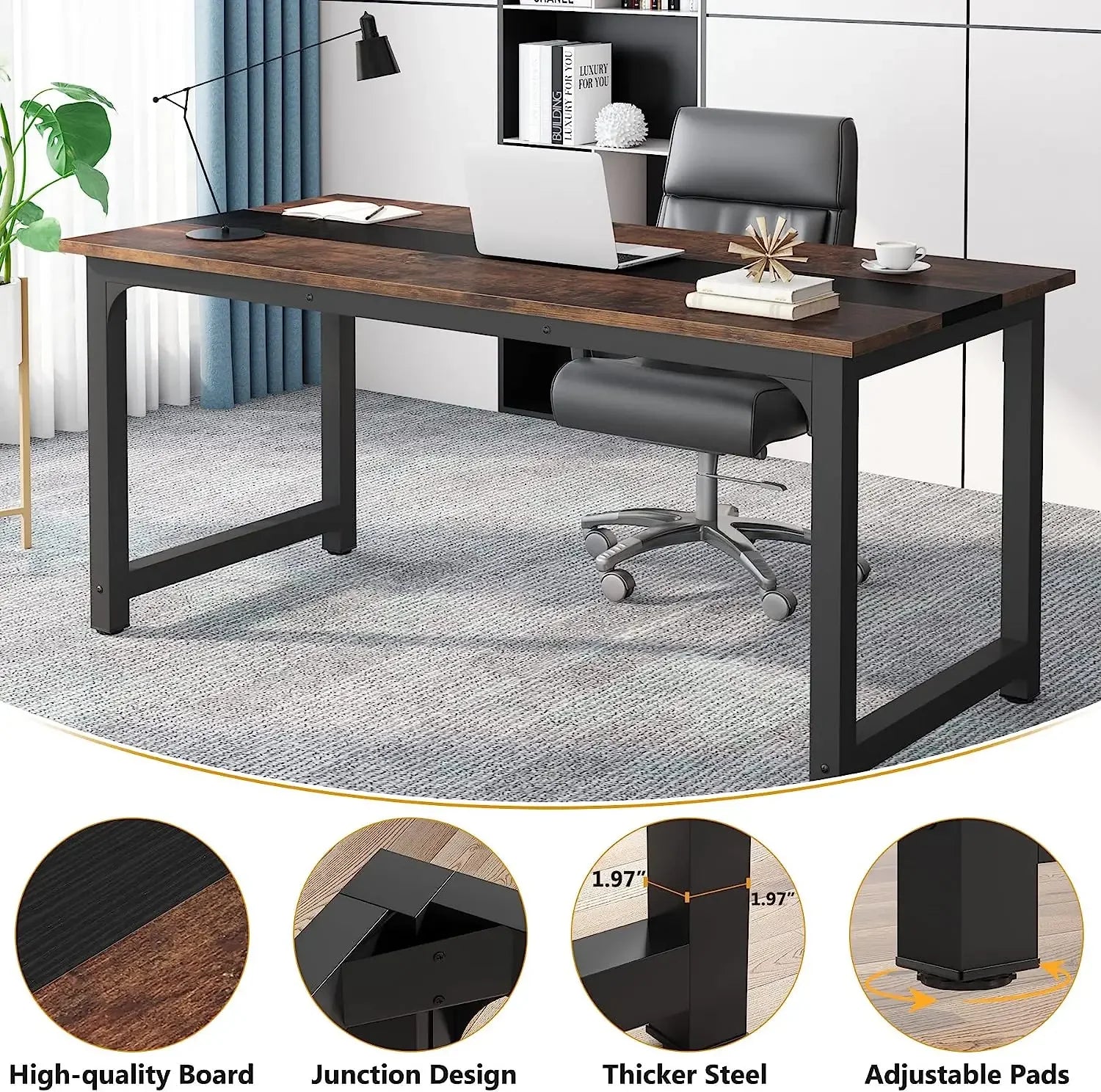 Large 70in Executive Computer Desk for Home Office — Modern Writing Workstation