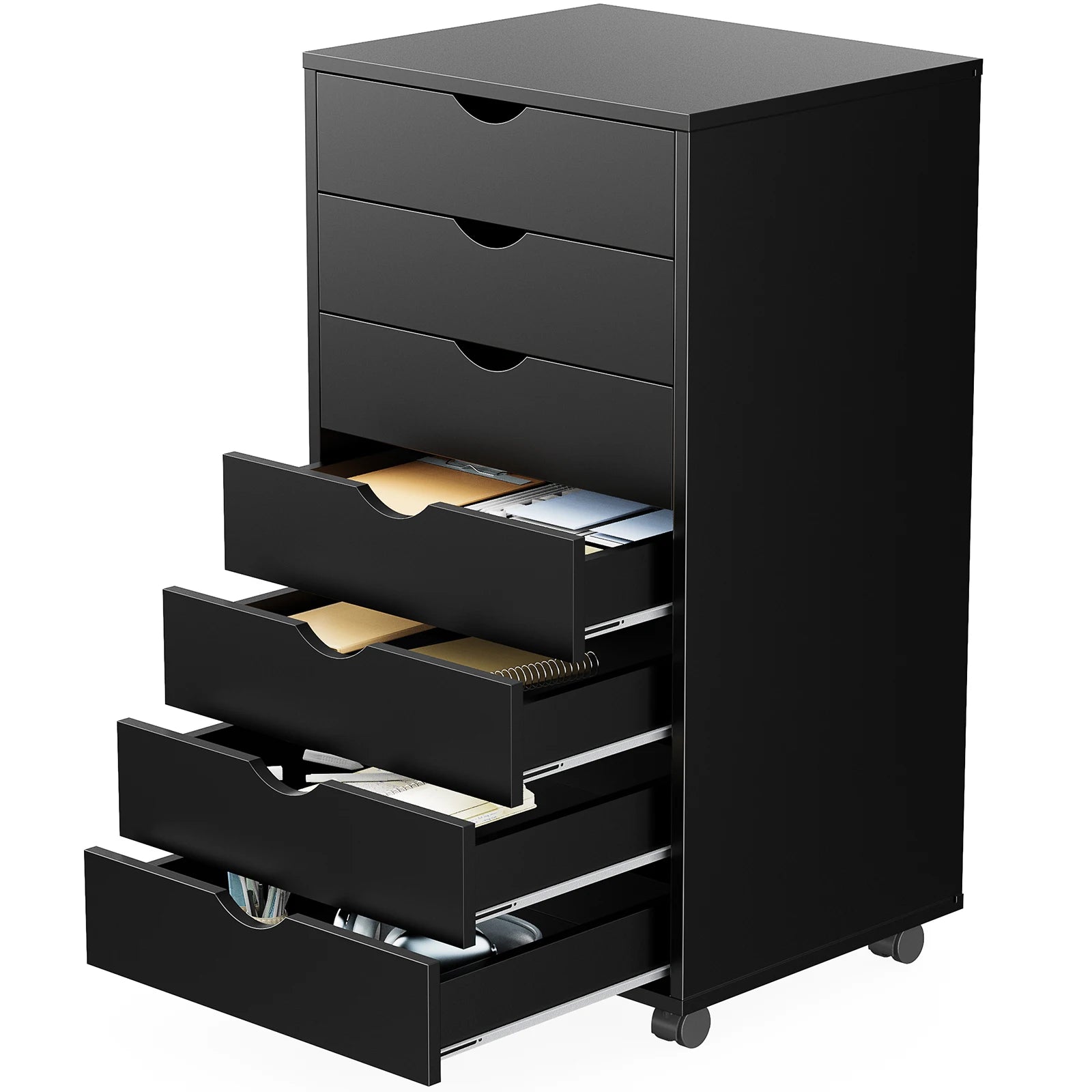 White 7-Drawer Rolling Dresser with Locking Casters for Bedroom or Office — 26" Tall