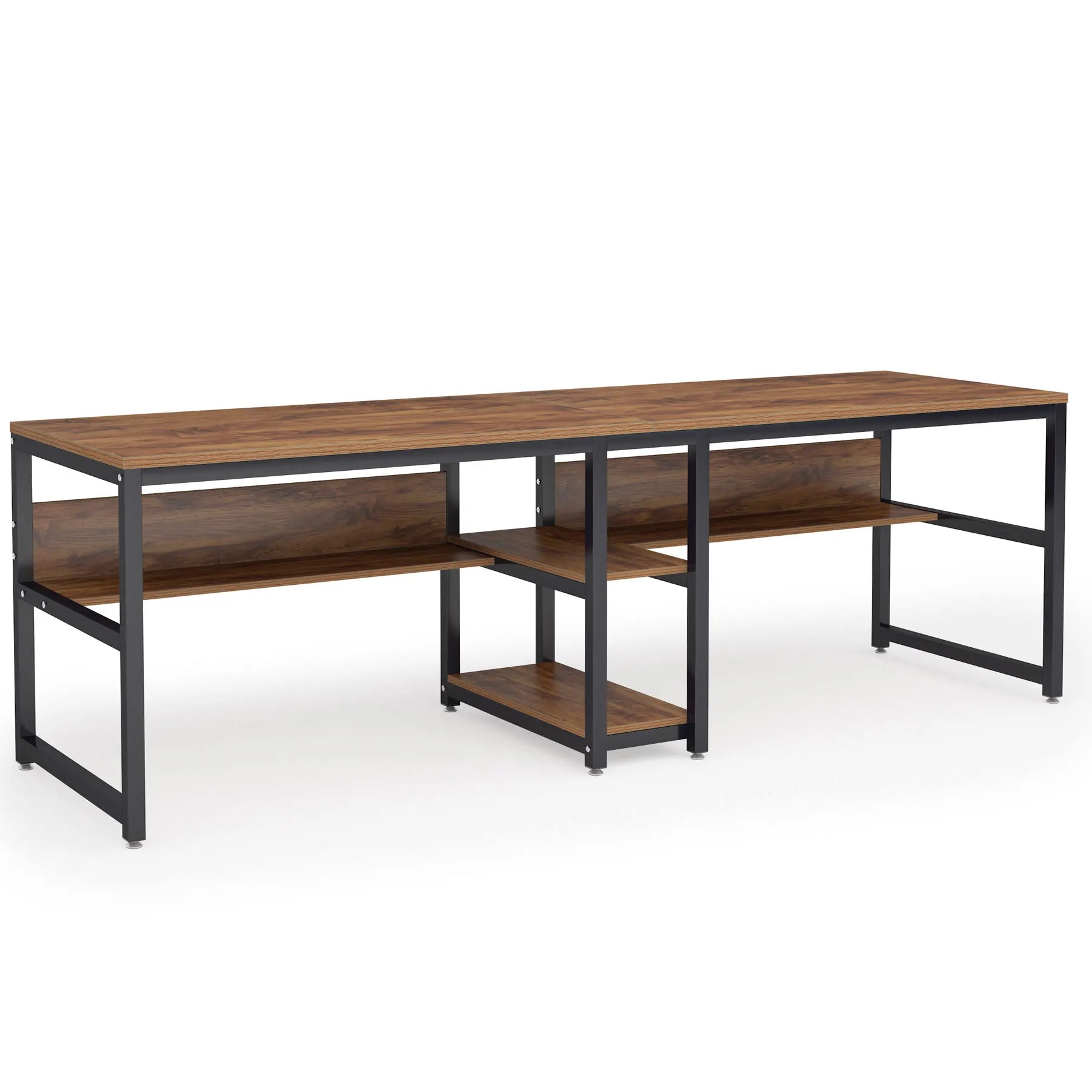 Rustic Two-Person Desk with Bookshelf for Home Office — 78.7in Double Workstation