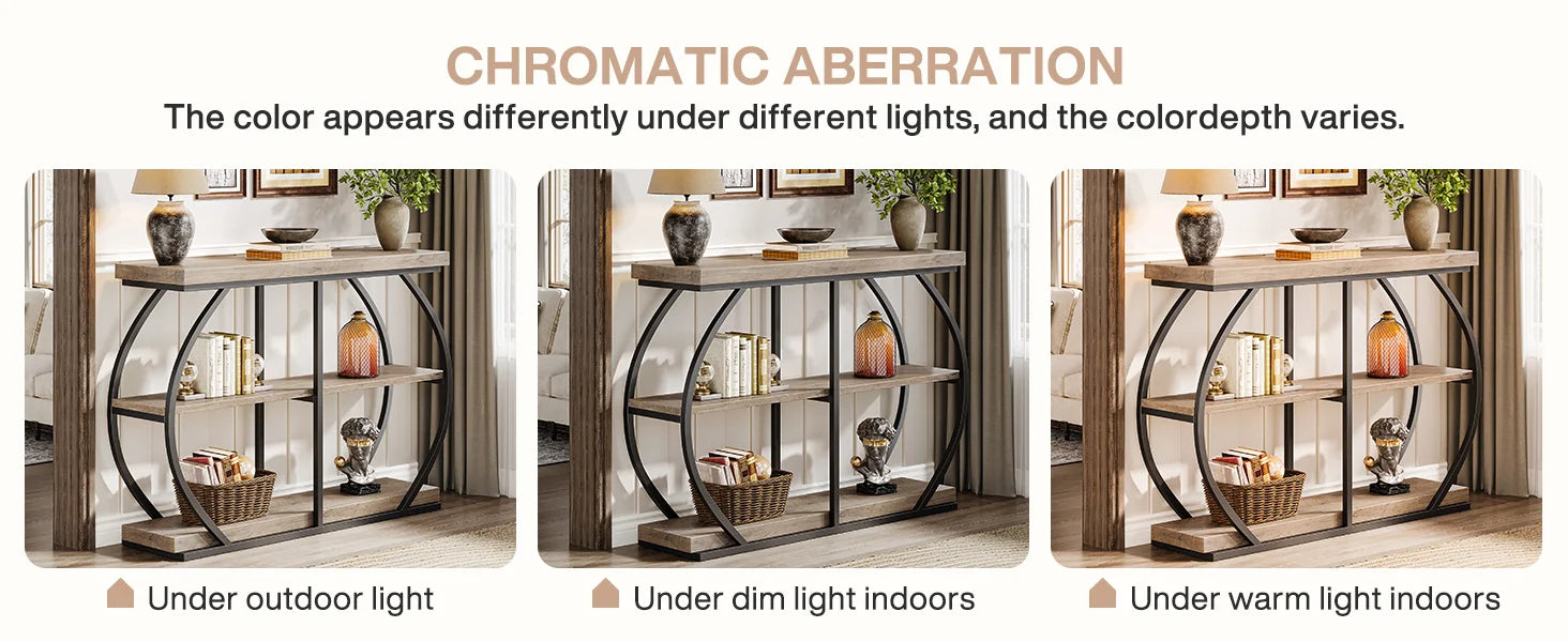 Rustic Industrial Console Table with Arched Metal Frame and 3 Storage Shelves for Entryway — 41 in