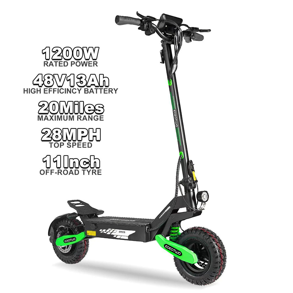 Off Road Electric Scooter for Adults — EOEOTWO 1200W, 30 MPH, 11" Tubeless