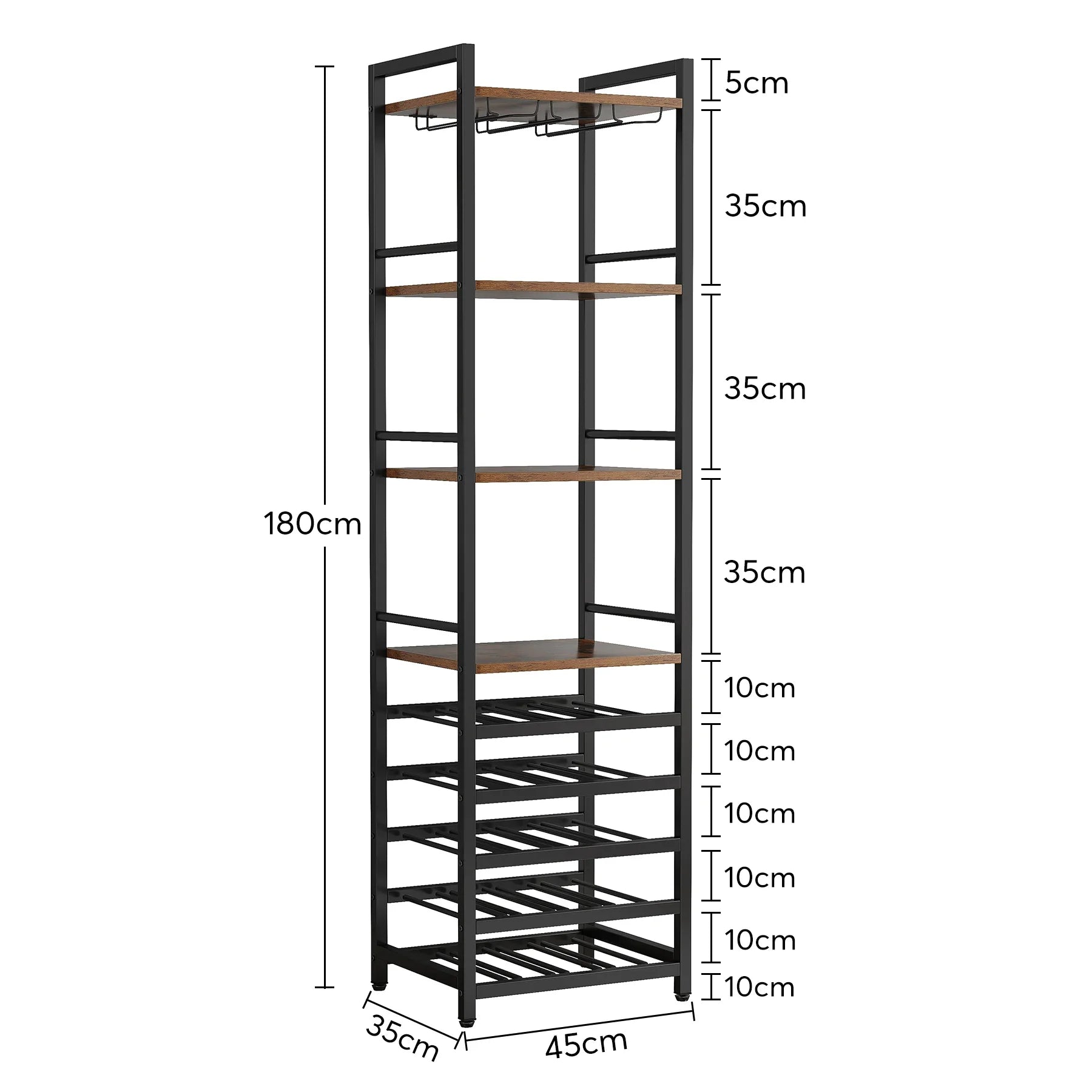 Industrial Wine Bakers Rack, 20-Bottle Freestanding Wine Rack with Glass Holder & Storage Shelves