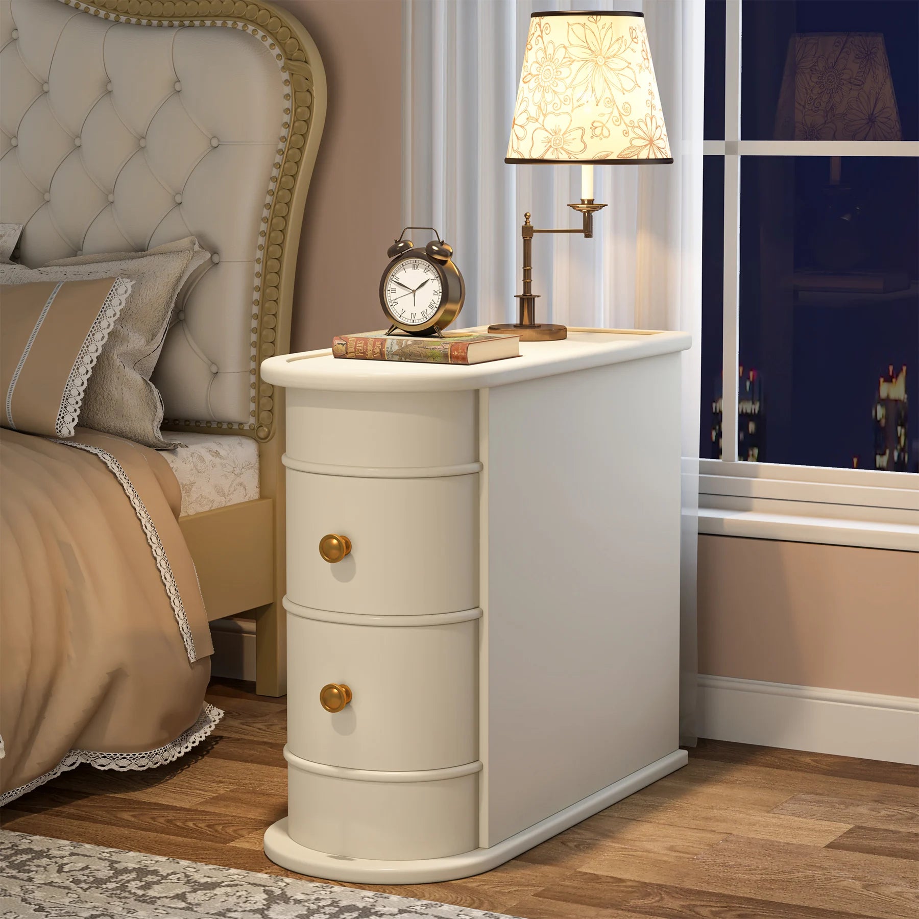 Solid Wood Narrow Side Table Nightstand with 2 Drawers for Living Room — 24" Tall