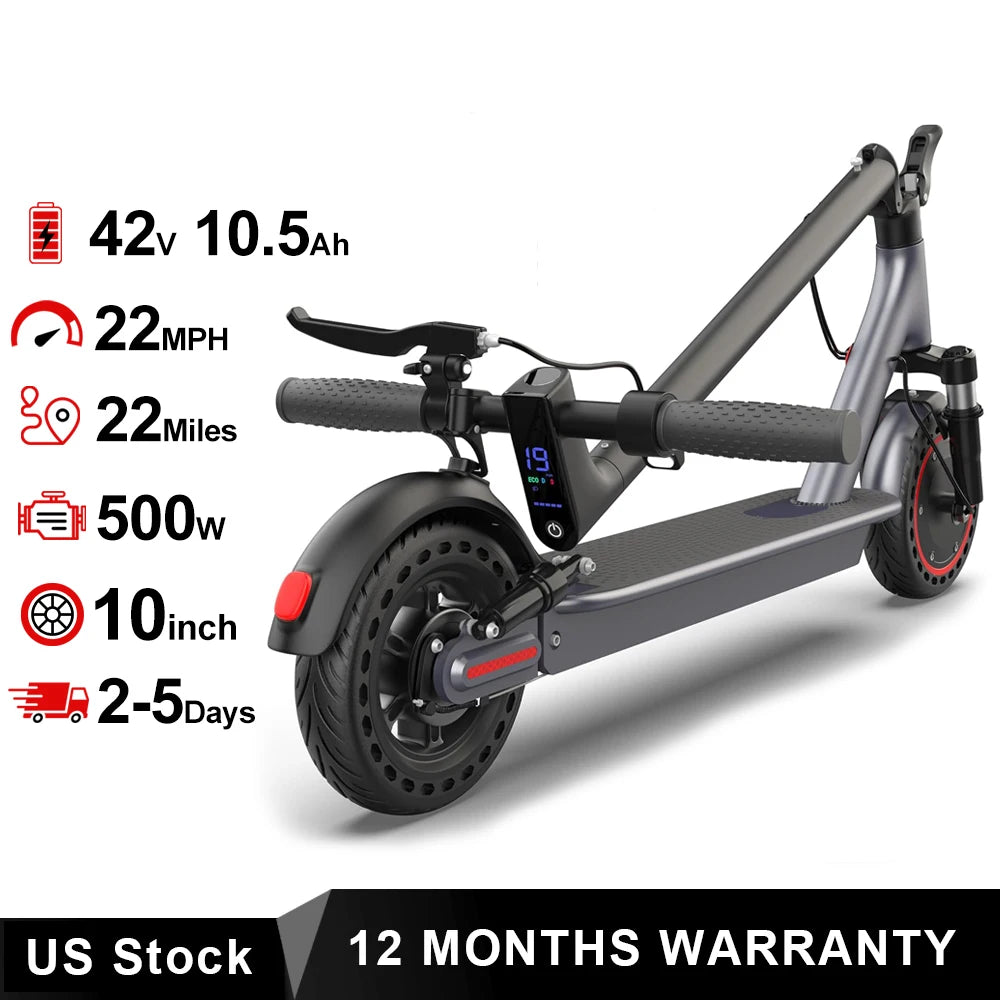 Electric Scooter for Adults — 500W Motor, 22 MPH, 10" Solid Tyres, Foldable
