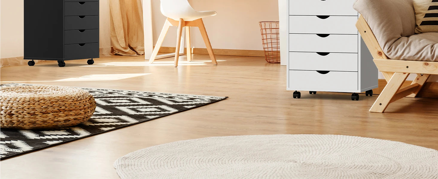 White 7-Drawer Rolling Dresser with Locking Casters for Bedroom or Office — 26" Tall