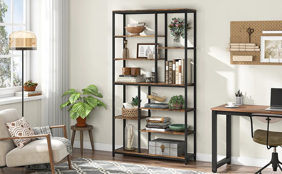 Industrial Bookcase with Open Shelves for Living Room — 79in 9-Tier Etagere