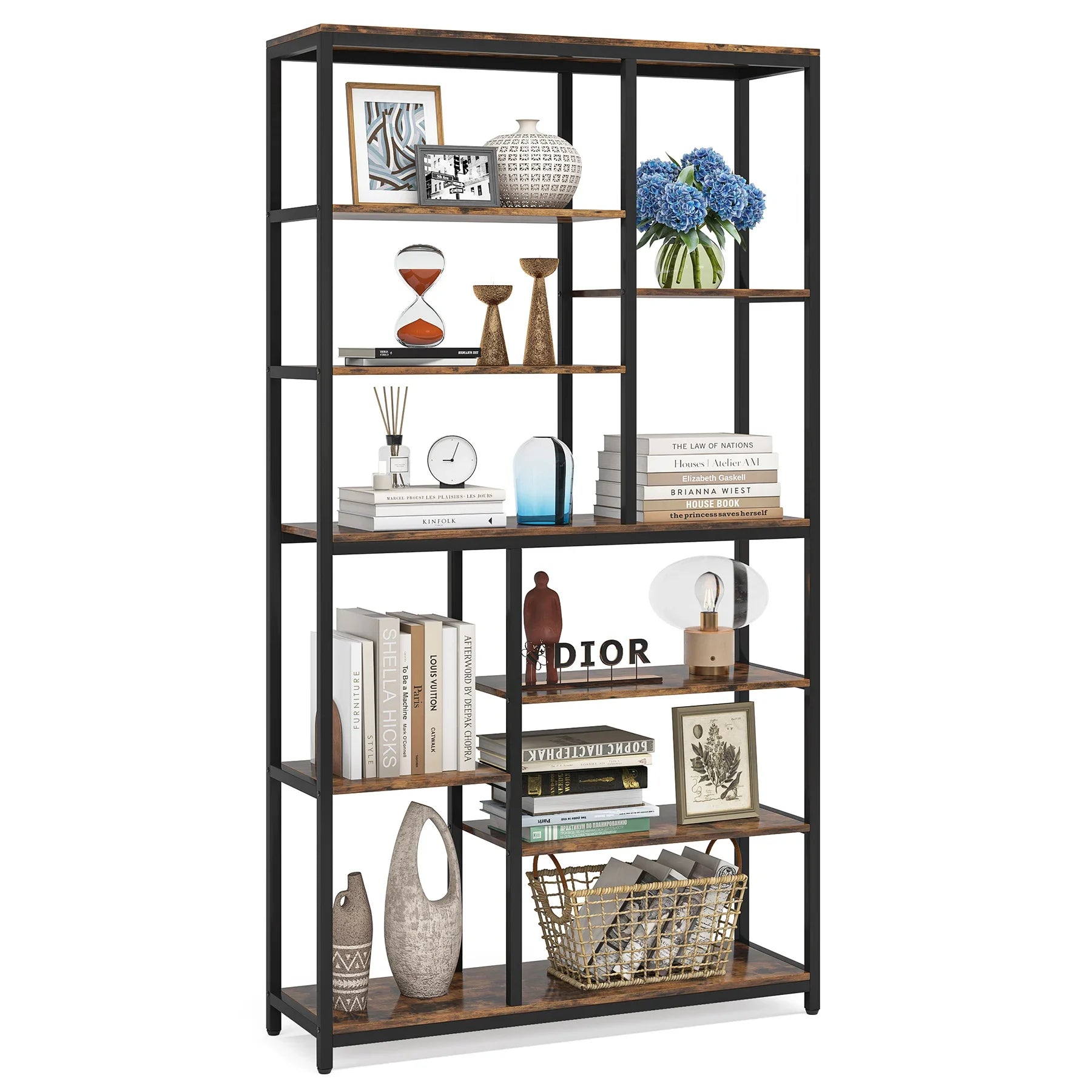 Industrial Bookcase with Open Shelves for Living Room — 79in 9-Tier Etagere