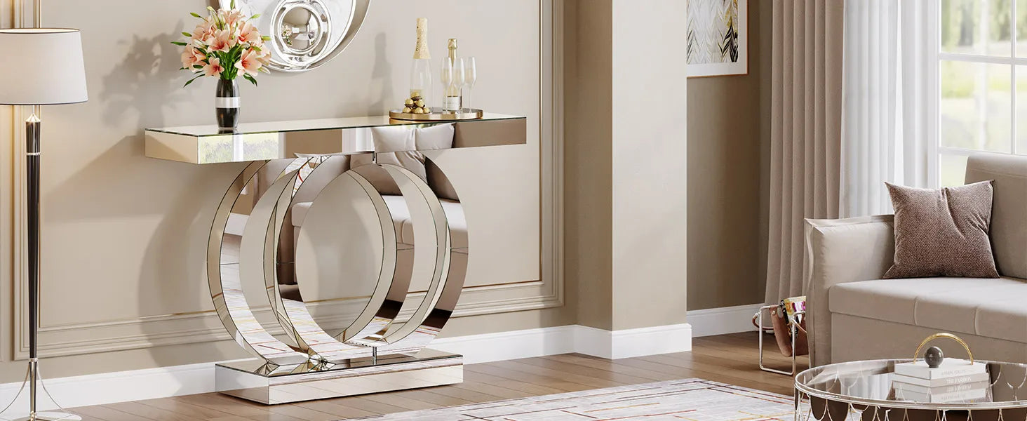 Mirrored Console Table with Crystal Sparkle Finish for Entryway — 43" Wide