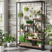 Industrial Metal Plant Stand with Hanging Hooks for Living Room — 5-Tier, 70.9in Tall