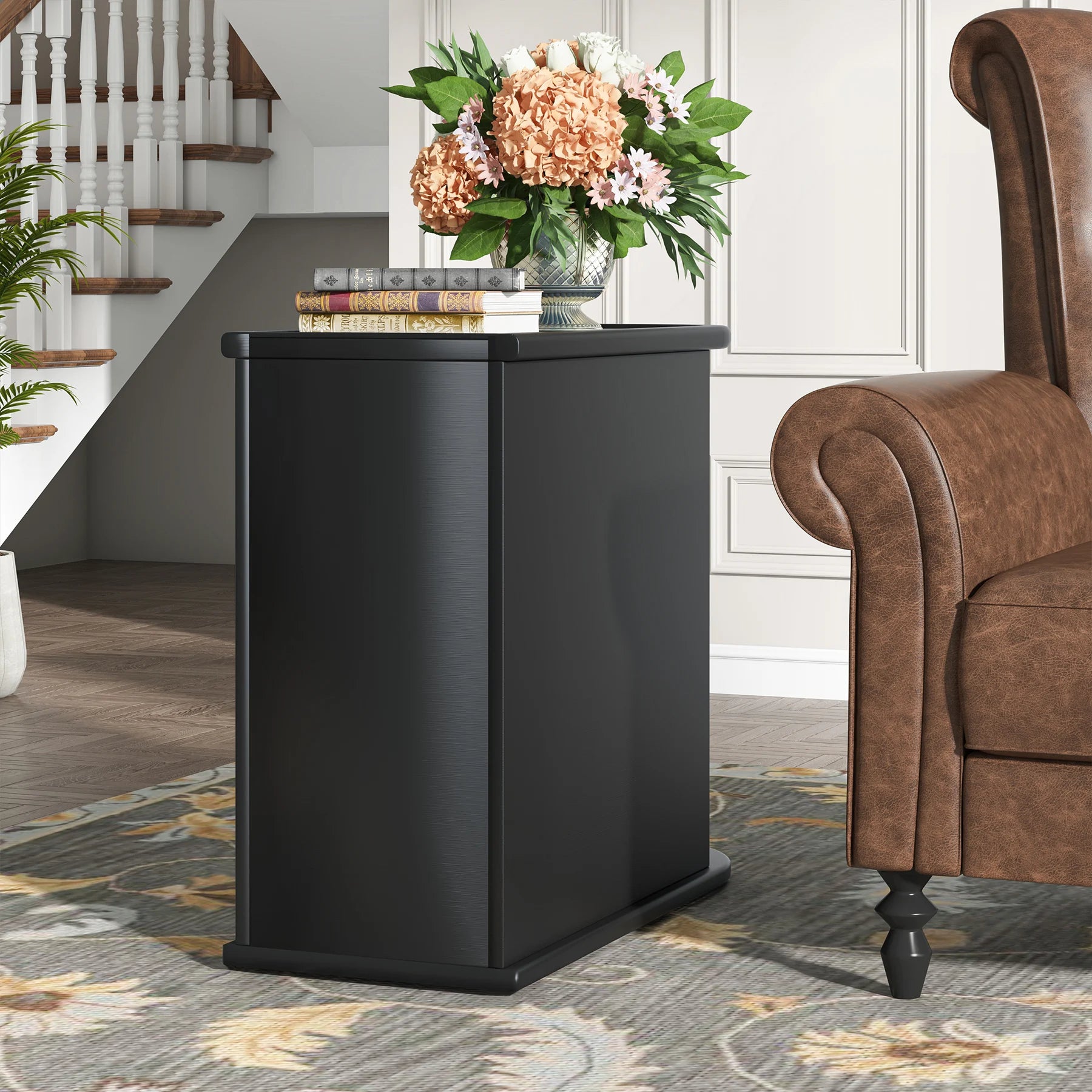 Solid Wood Narrow Side Table Nightstand with 2 Drawers for Living Room — 24" Tall