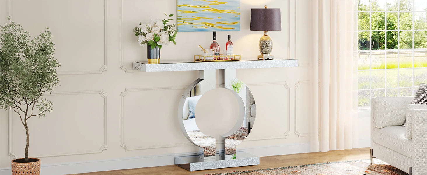Mirrored Console Table with Crystal Sparkle Finish for Entryway — 43" Wide