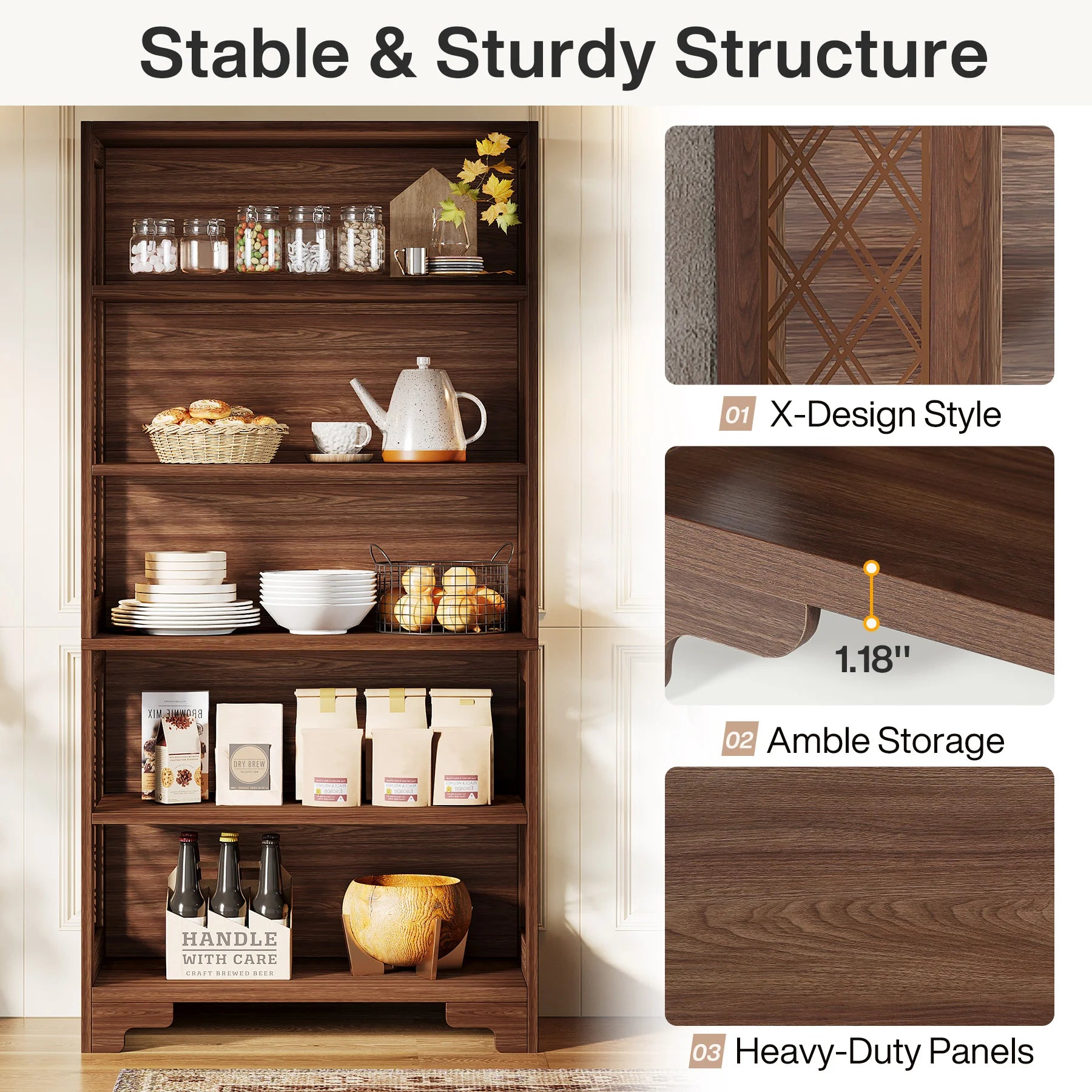 Industrial 6-Tier Bookcase with X-Frame for Living Room — 71in Tall Open Bookshelf