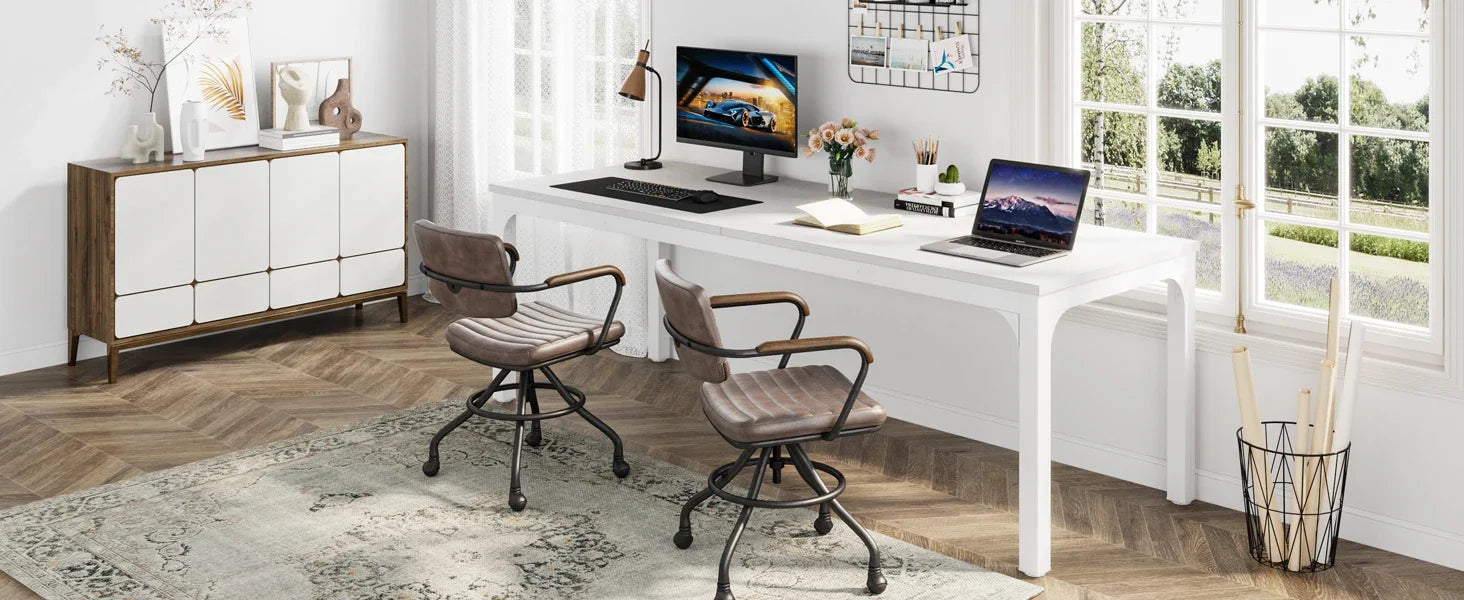 Industrial Wood Computer Desk with Steel Frame for Two-Person Home Office — 78.7"