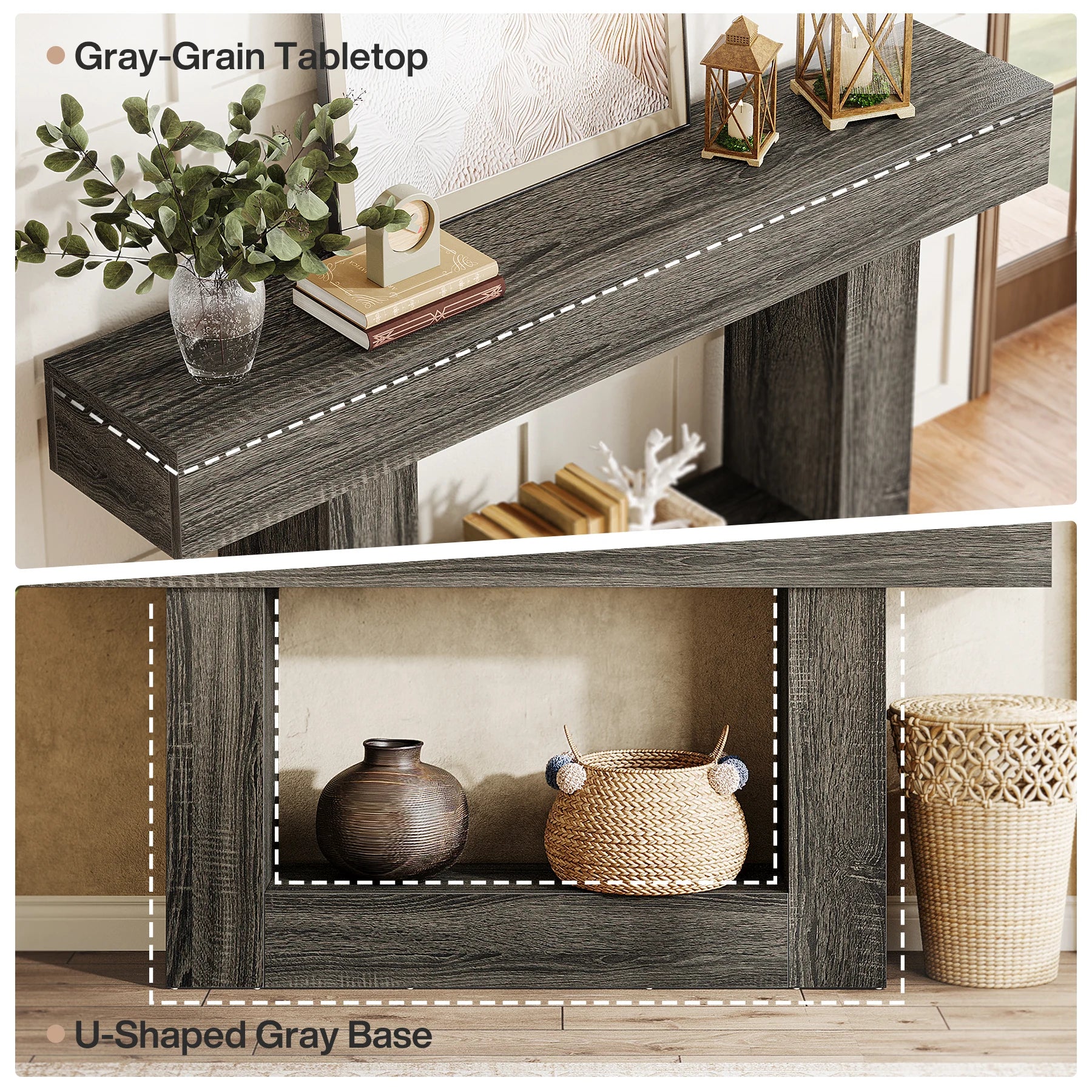 Two-Tone Farmhouse Console Table with Lower Shelf for Entryway — 63"