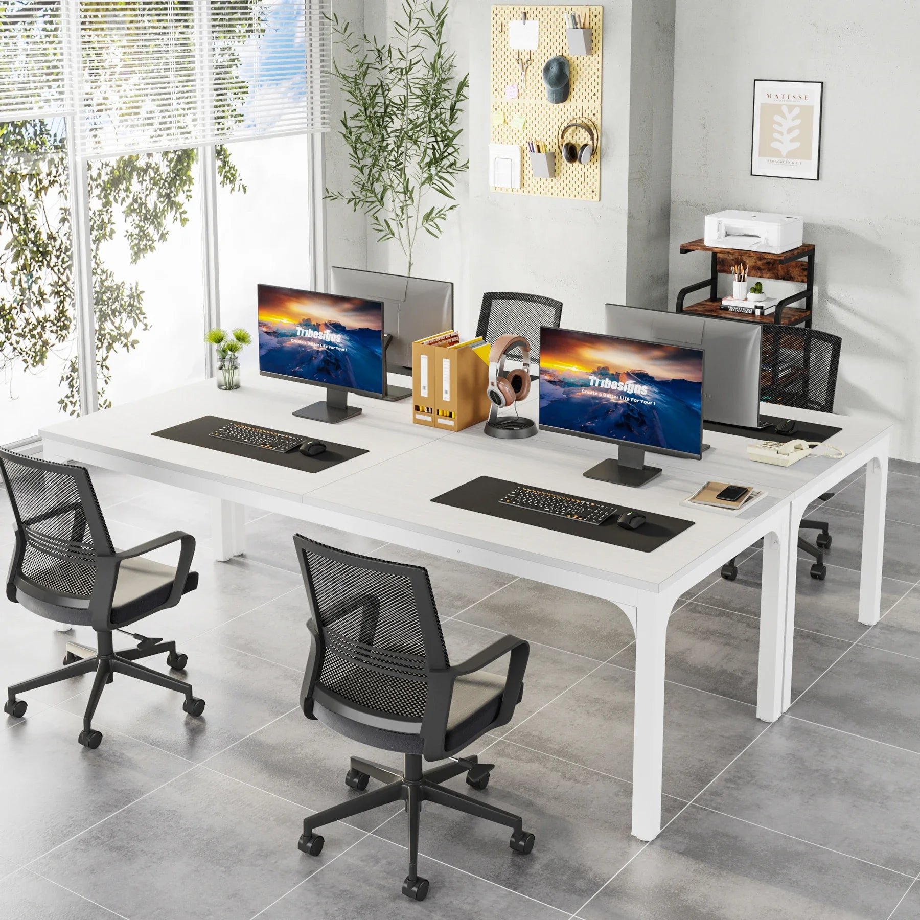 Industrial Wood Computer Desk with Steel Frame for Two-Person Home Office — 78.7"