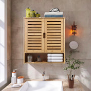 Bamboo Medicine Cabinet with Louvered Doors for Bathroom — 23.6"W Wall-Mounted Storage