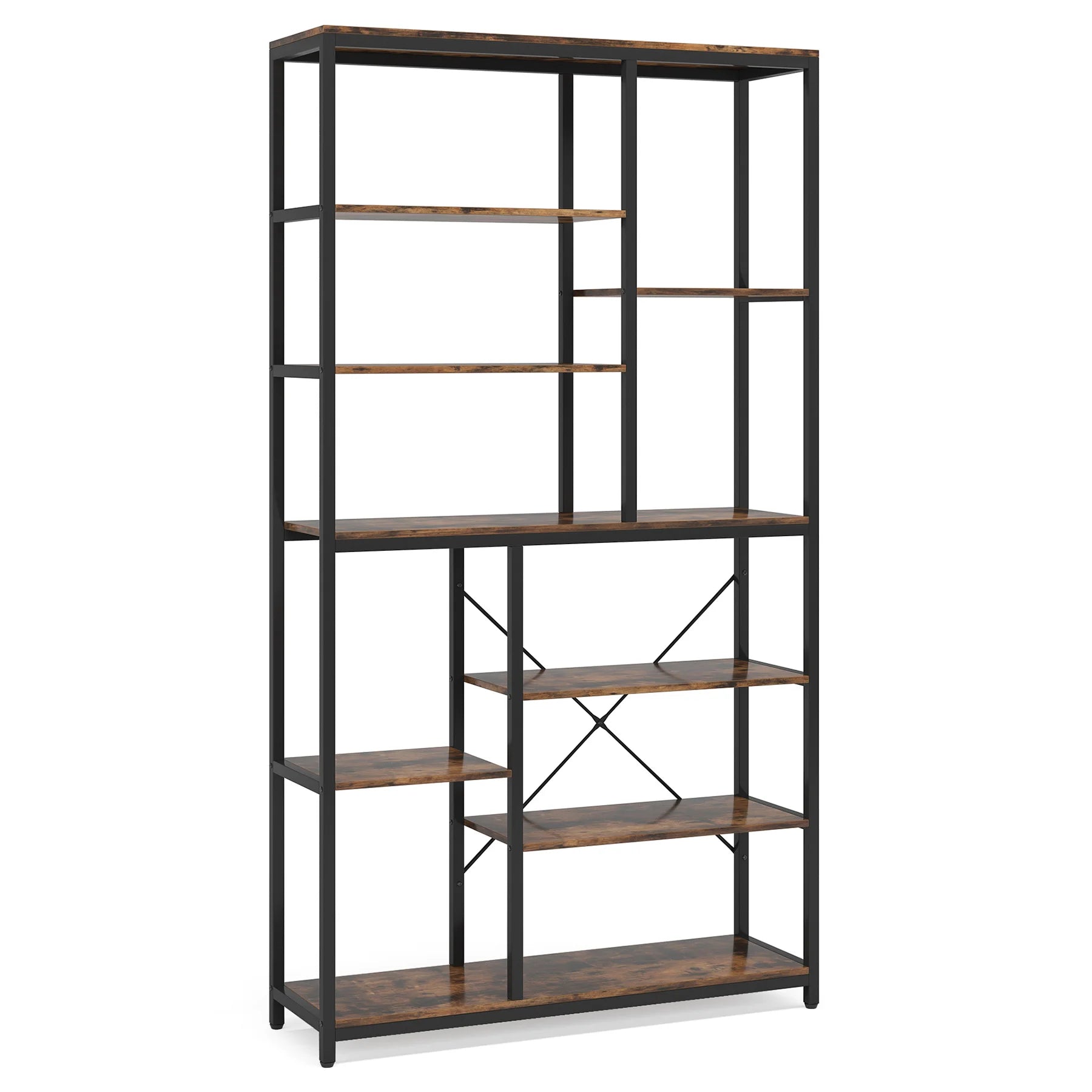 Industrial Bookcase with Open Shelves for Living Room — 79in 9-Tier Etagere