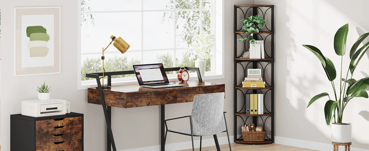 Rustic Corner Shelf with 6 Open Tiers for Living Room — 67in Tall