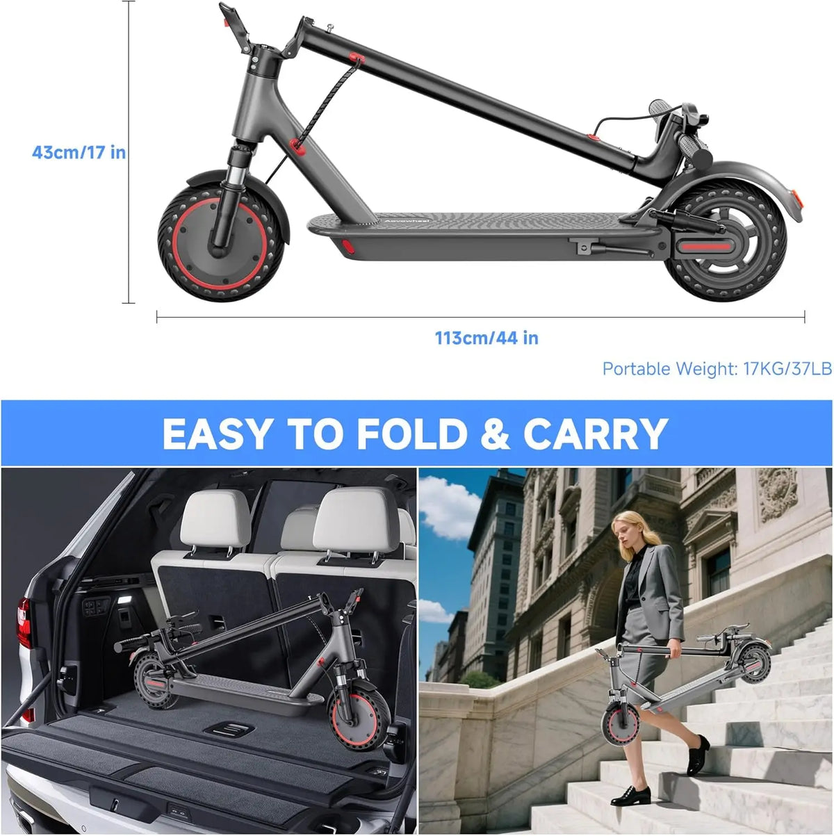 Electric Scooter for Adults — 500W Motor, 22 MPH, 10" Solid Tyres, Foldable