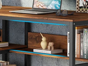 Rustic Two-Person Desk with Bookshelf for Home Office — 78.7in Double Workstation