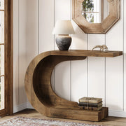 Curved Wood Console Table with Sculptural C-Base for Entryway — 43" Wide