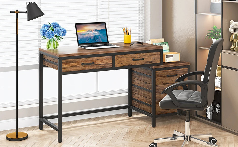 Industrial Computer Desk with 3 Drawers for Home Office — 59in Writing Table