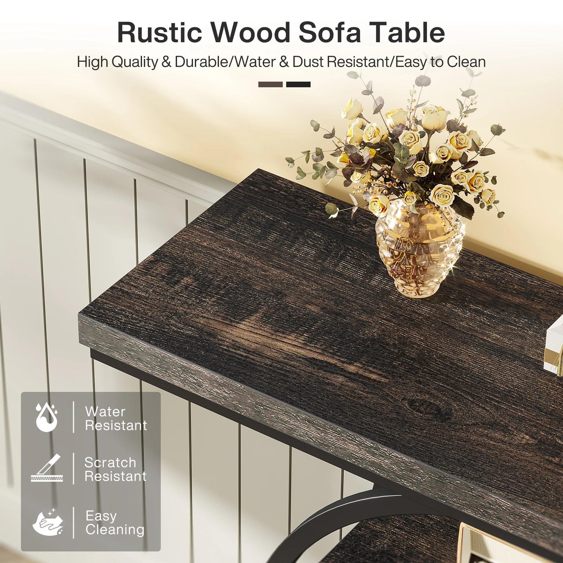 Rustic Wood 4-Tier Console Table with Round Metal Frame for Entryway — 41.3in