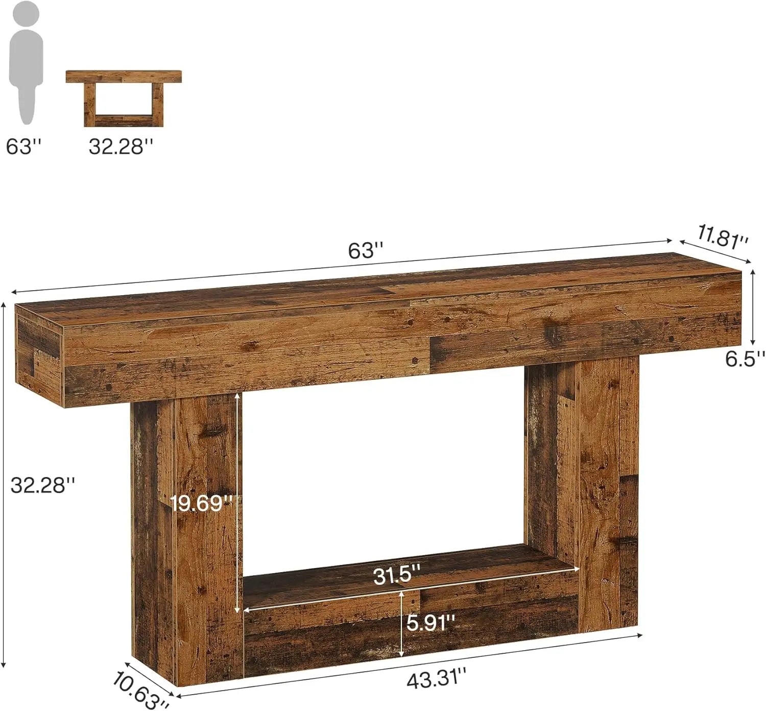 Two-Tone Farmhouse Console Table with Lower Shelf for Entryway — 63"