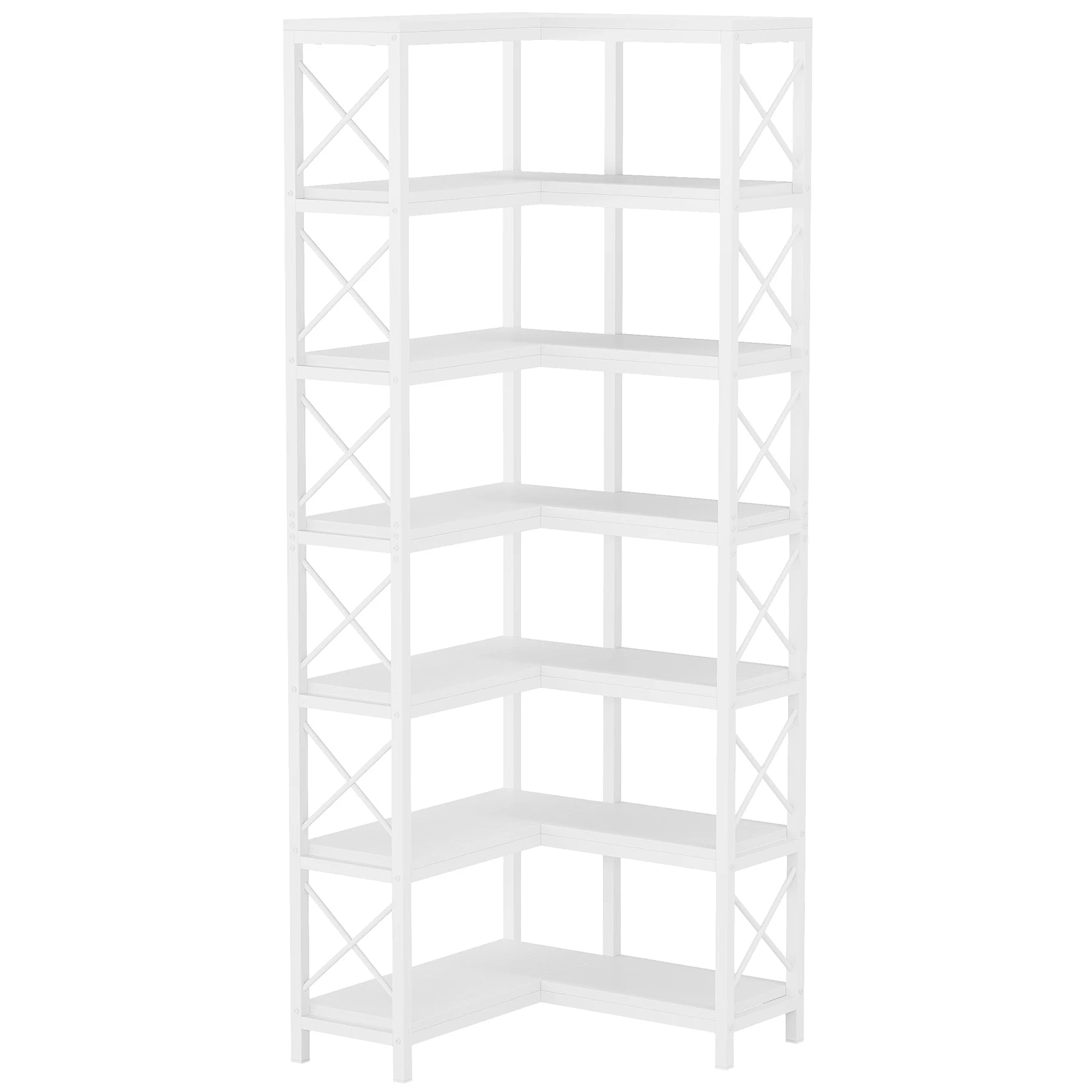 Industrial Corner Bookcase with 7 Shelves and Black Metal Frame for Living Room — 71" Tall