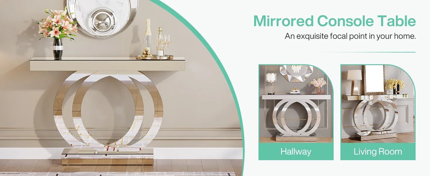 Mirrored Console Table with Crystal Sparkle Finish for Entryway — 43" Wide