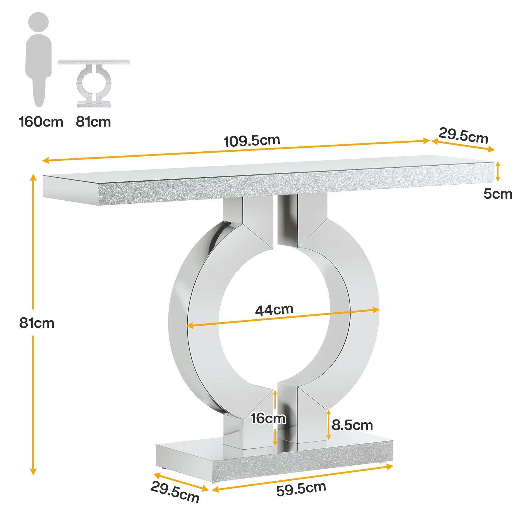 Mirrored Console Table with Crystal Sparkle Finish for Entryway — 43" Wide