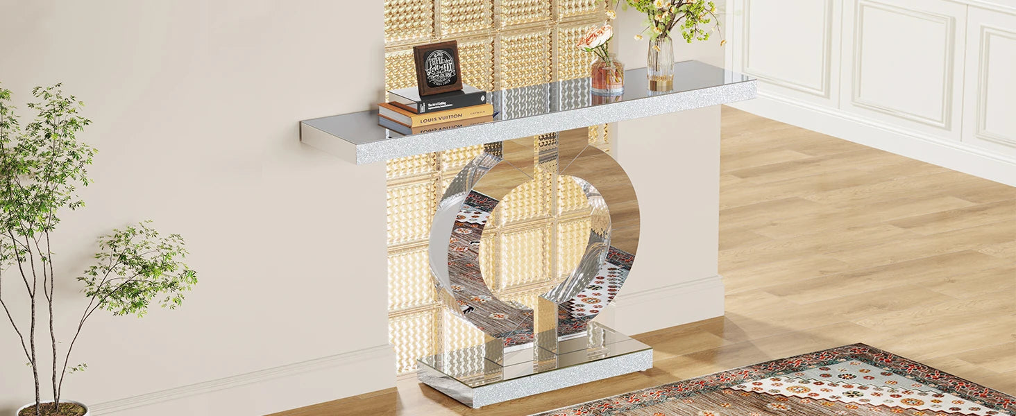 Mirrored Console Table with Crystal Sparkle Finish for Entryway — 43" Wide