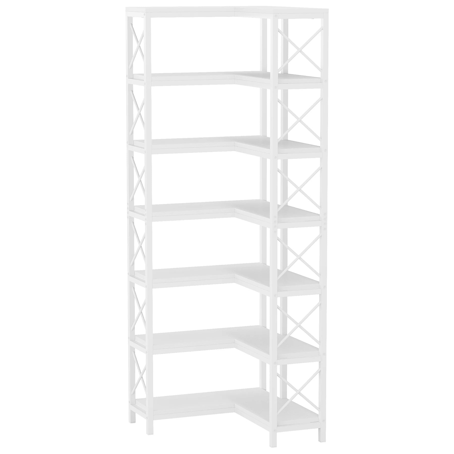Industrial Corner Bookcase with 7 Shelves and Black Metal Frame for Living Room — 71" Tall