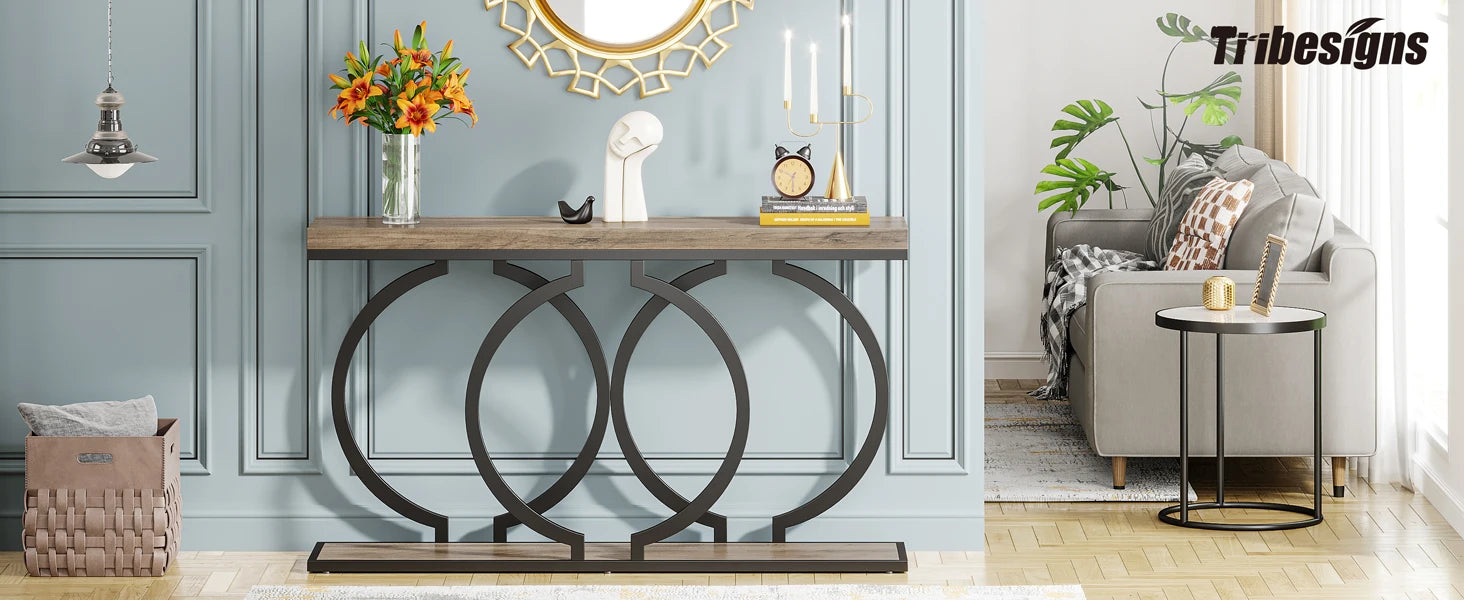 Faux Marble Console Table, 55" Gold Entryway Table — Narrow Sofa Table for Living Room & Hallway
