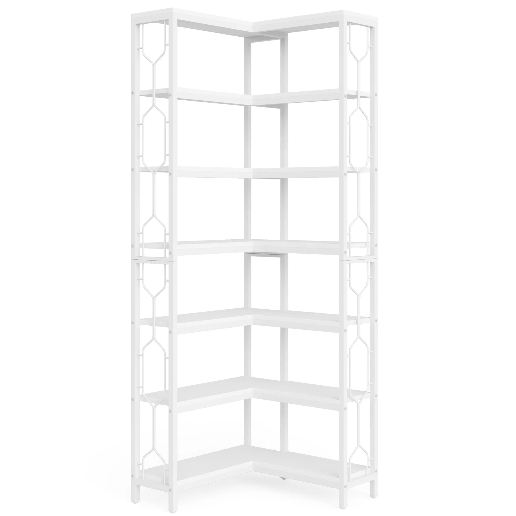 Industrial Corner Bookcase with 7 Shelves and Black Metal Frame for Living Room — 71" Tall