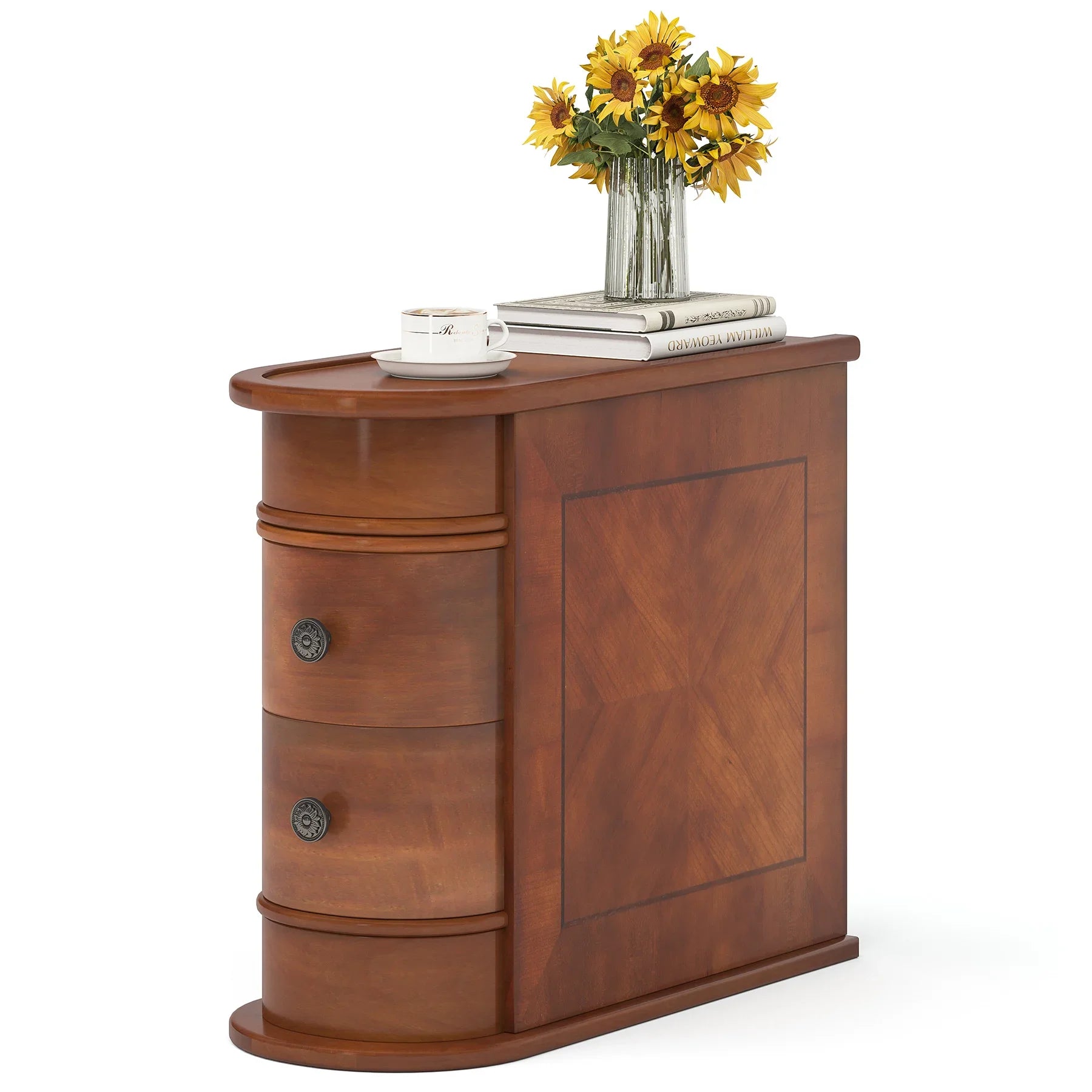 Solid Wood Narrow Side Table Nightstand with 2 Drawers for Living Room — 24" Tall