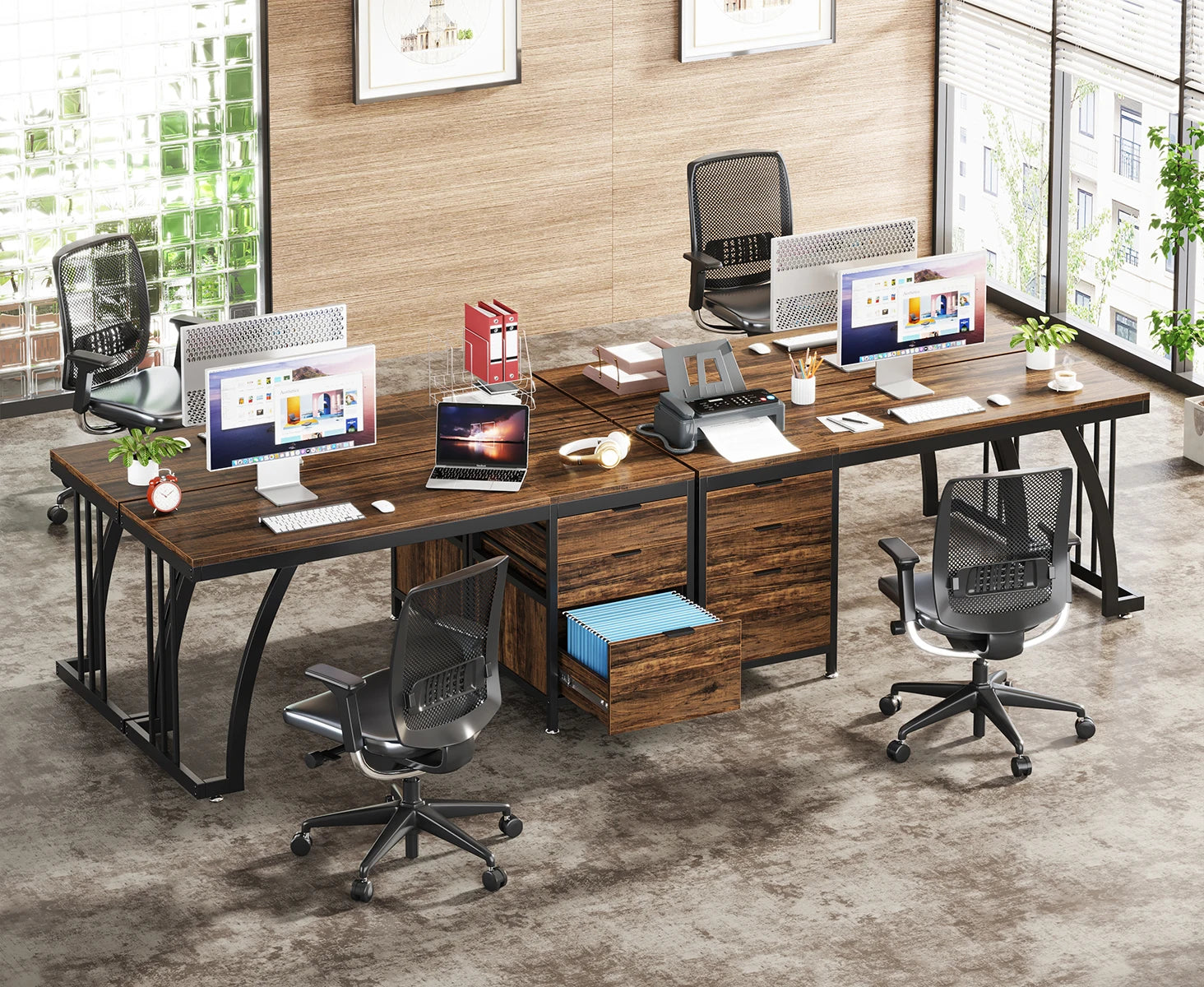Industrial Computer Desk with 3 Drawers for Home Office — 59in Writing Table