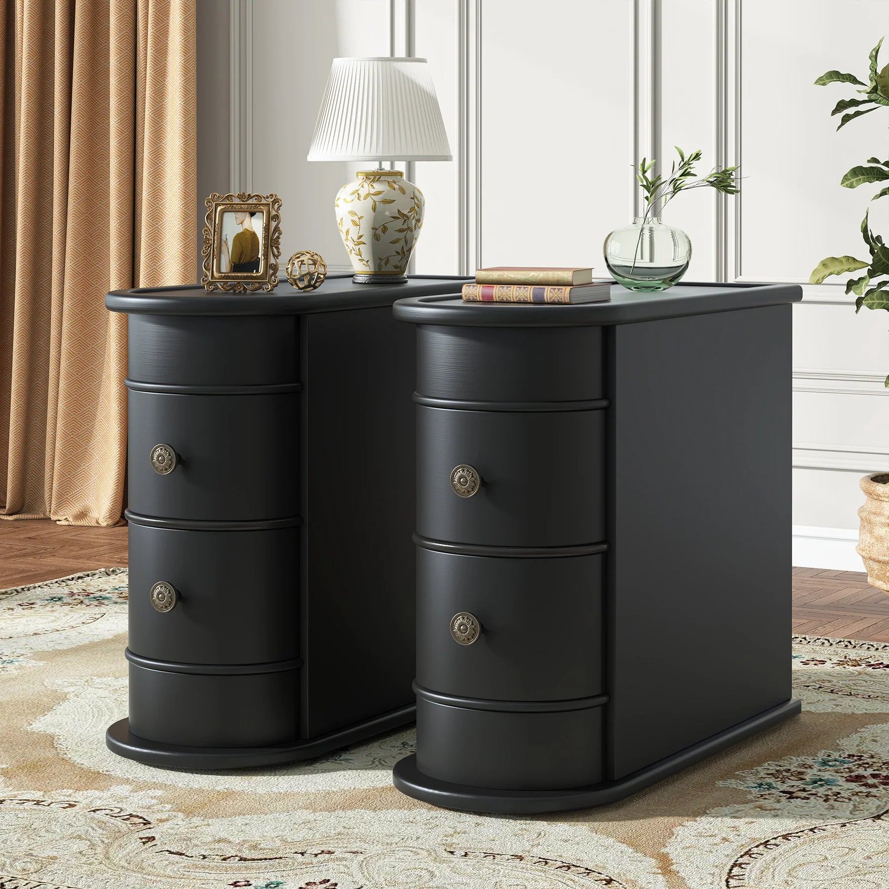 Solid Wood Narrow Side Table Nightstand with 2 Drawers for Living Room — 24" Tall