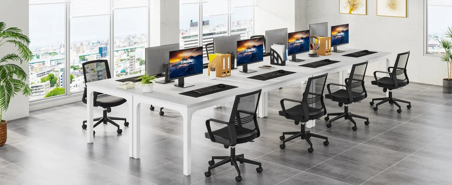 Industrial Wood Computer Desk with Steel Frame for Two-Person Home Office — 78.7"