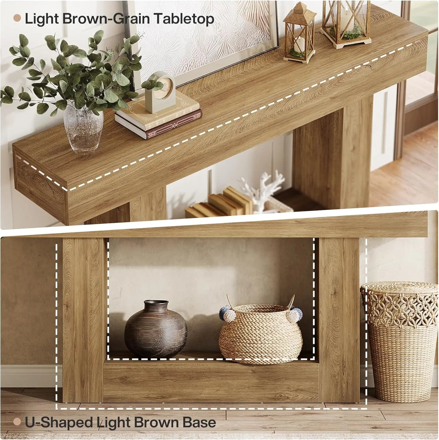 Two-Tone Farmhouse Console Table with Lower Shelf for Entryway — 63"
