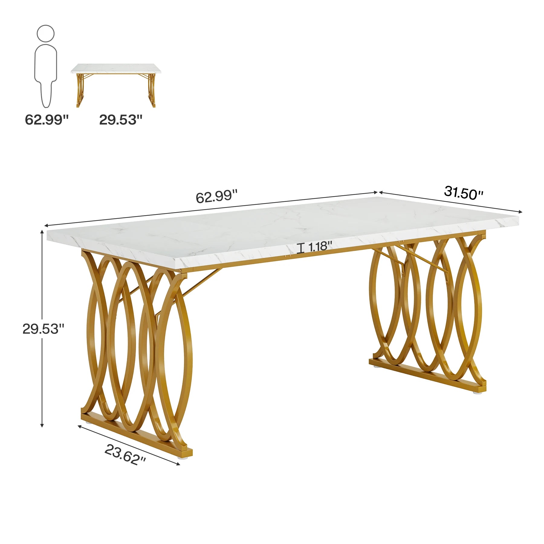 White Executive Desk with Gold Metal Legs for Home Office — 70.9"