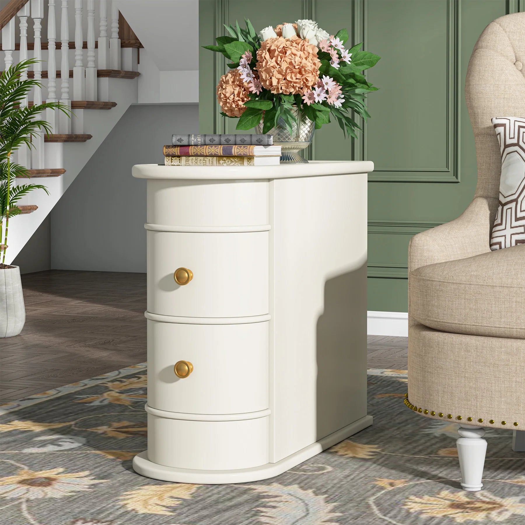 Solid Wood Narrow Side Table Nightstand with 2 Drawers for Living Room — 24" Tall