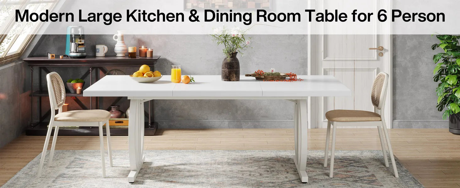 Modern Black 63" Dining Table with Curved Metal Pedestal Base for Kitchen — Seats 6