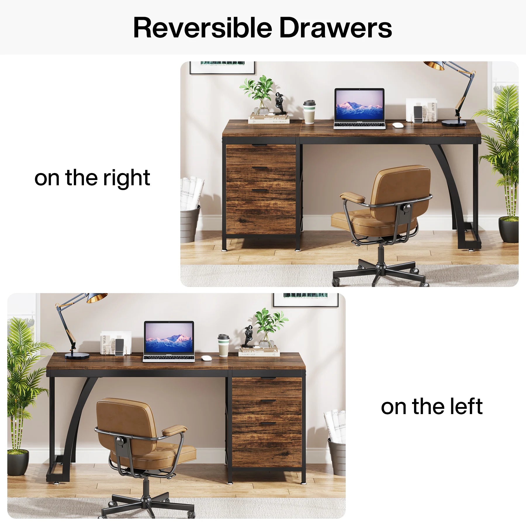 Industrial Computer Desk with 3 Drawers for Home Office — 59in Writing Table